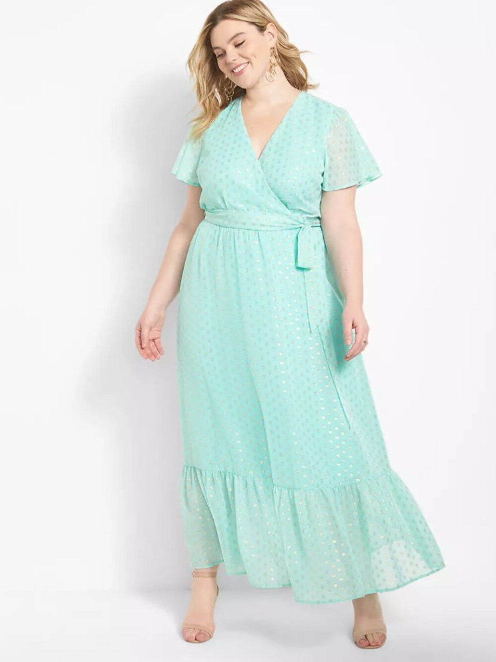 Lane Bryant Flutter-Sleeve Foil Dot Chiffon Maxi Dress Size 18